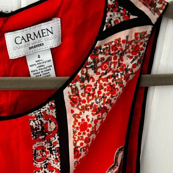 EUC Carmen Elegant Orange Patterned Sleeveless Dress, Lined with Zipper Back - Picture 8 of 12